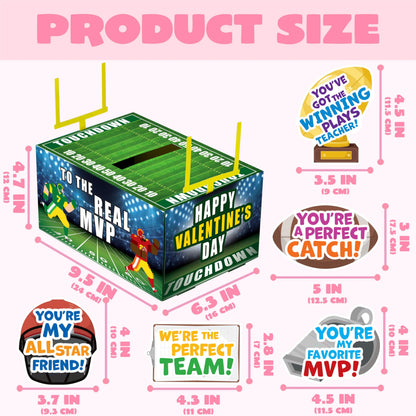 Valentine Boxes Football Classroom Mailbox with Cards for Kids - 4 Designs, 29 Pcs