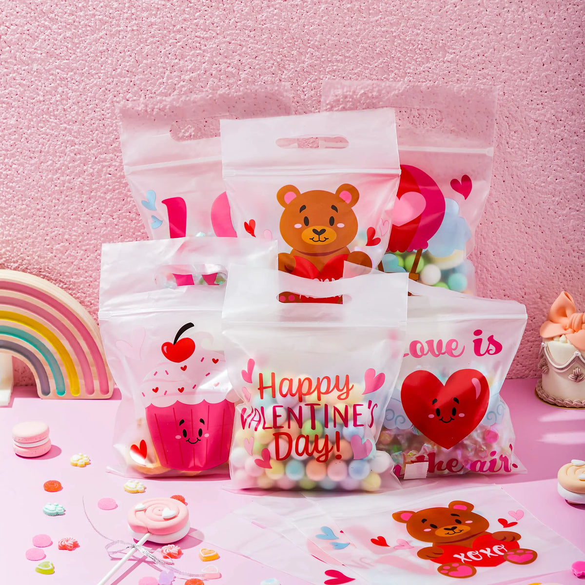 Valentine's Day Cellophane Gift Bags - 36 Pcs, 6 Themed Designs
