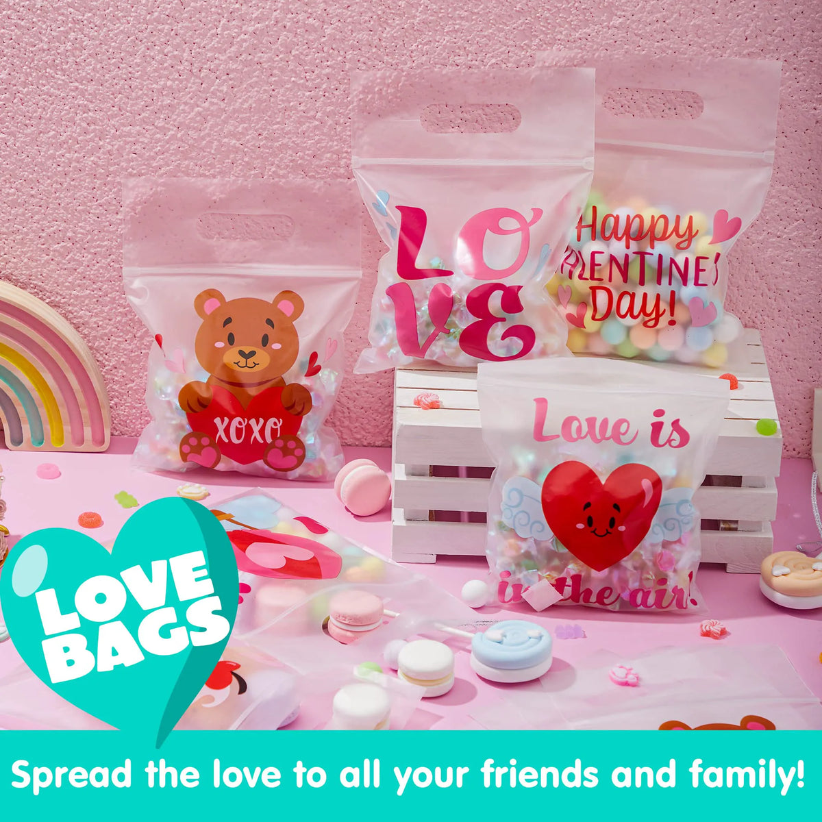 Valentine's Day Cellophane Gift Bags - 36 Pcs, 6 Themed Designs