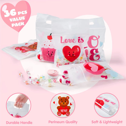 Valentine's Day Cellophane Gift Bags - 36 Pcs, 6 Themed Designs