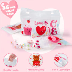 Valentine's Day Cellophane Gift Bags - 36 Pcs, 6 Themed Designs
