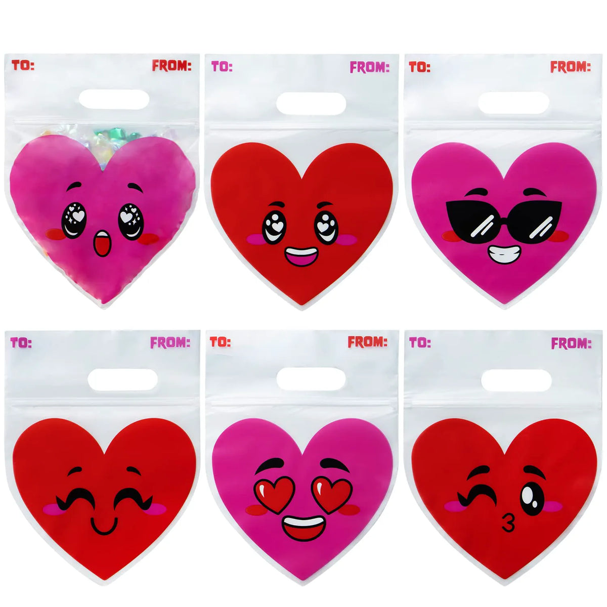 Valentine's Day Cellophane Gift Bags - 48 Pack Red Pink Heart Design Candy Treat Bags for Kids Party Favors, Classroom Exchange Prizes & Cookie Bags