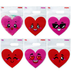 Valentine's Day Cellophane Gift Bags - 48 Pack Red Pink Heart Design Candy Treat Bags for Kids Party Favors, Classroom Exchange Prizes & Cookie Bags