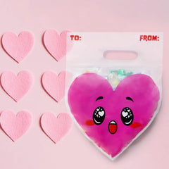 Valentine's Day Cellophane Gift Bags - 48 Pack Red Pink Heart Design Candy Treat Bags for Kids Party Favors, Classroom Exchange Prizes & Cookie Bags