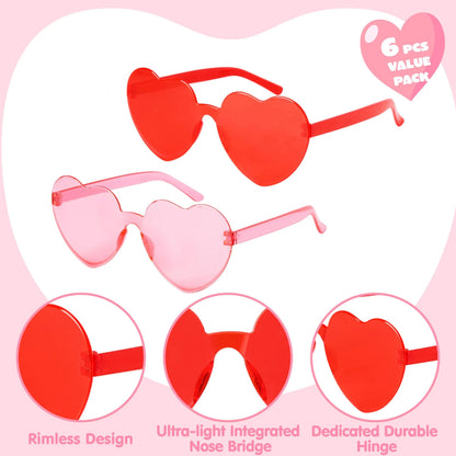 6-Pack Valentine's Day Heart-Shaped Rimless Sunglasses