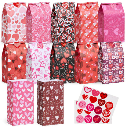 Valentine's Day Paper Gift Bags - 24 Pcs 9.6" with Love Stickers
