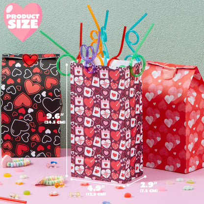 Valentine's Day Paper Gift Bags - 24 Pcs 9.6" with Love Stickers