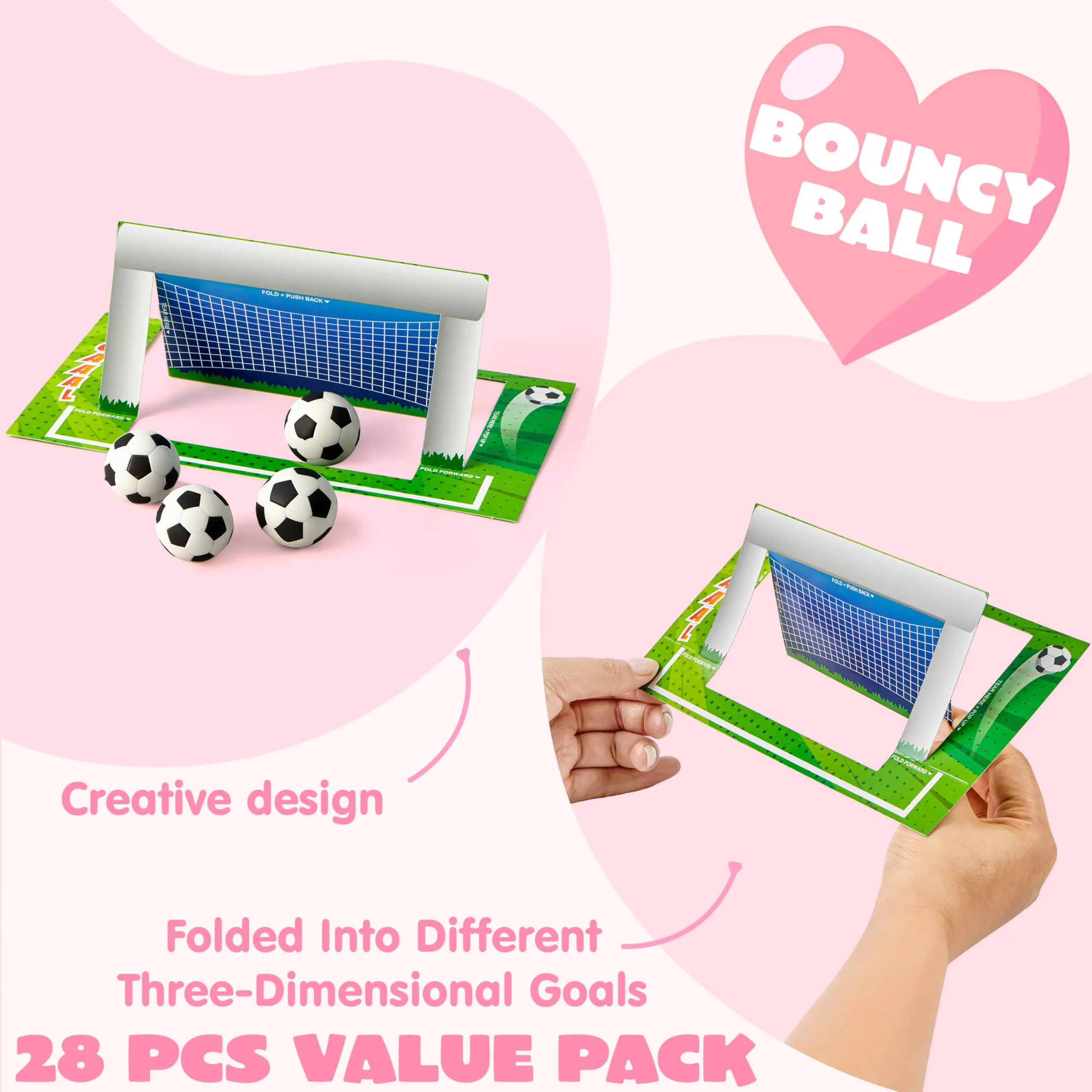 Valentine's Day Sports Party Favors for Kids - 28 Game Cards + 7 Mini Sports Ball Erasers (Football, Basketball, Soccer) | Class Prizes, Goodie Bag Stuffers