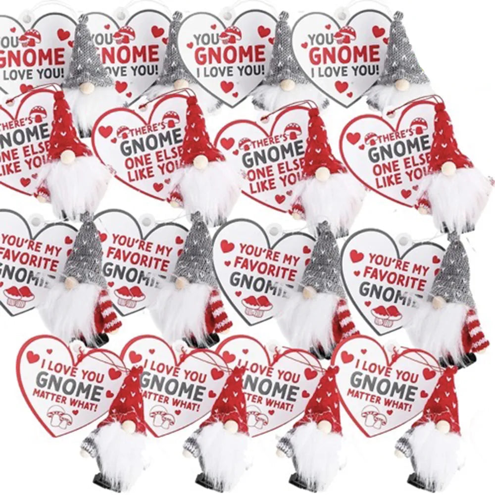 16 Gnome Valentine Cards with Plush Toys for Kids Classroom Exchange