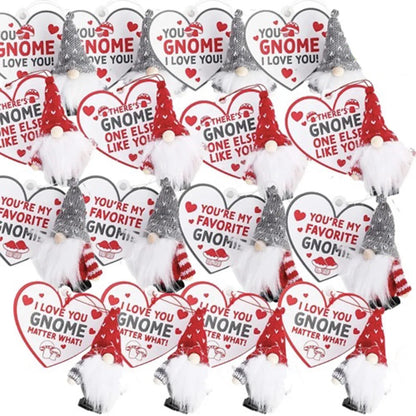 16 Gnome Valentine Cards with Plush Toys for Kids Classroom Exchange