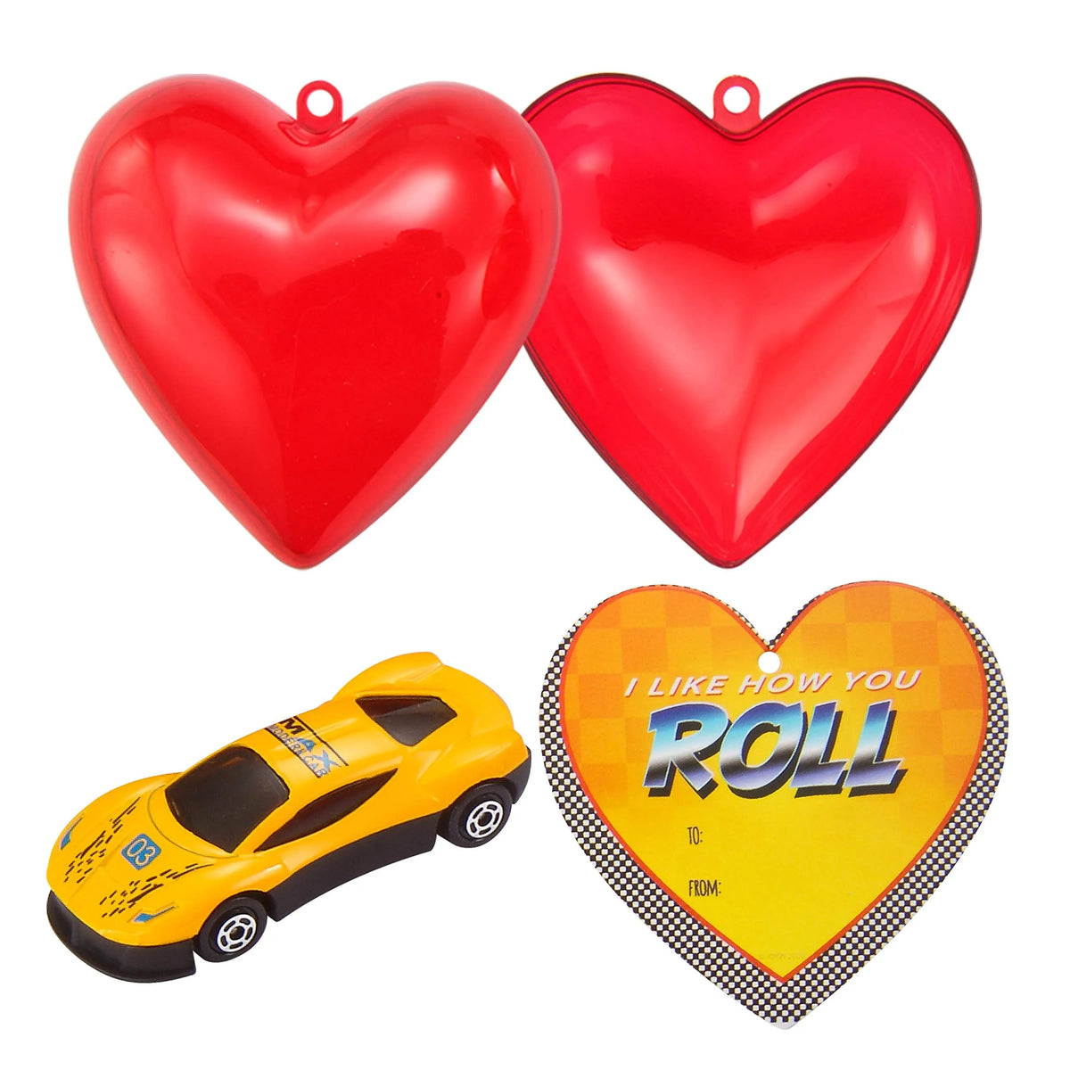 28 Prefilled Hearts with Die-Cast Cars and Valentine's Day Cards for Kids - Classroom Exchange Gifts