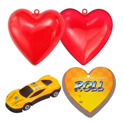 28 Prefilled Hearts with Die-Cast Cars and Valentine's Day Cards for Kids - Classroom Exchange Gifts