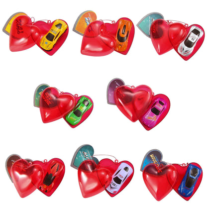 28 Prefilled Hearts with Die-Cast Cars and Valentine's Day Cards for Kids - Classroom Exchange Gifts