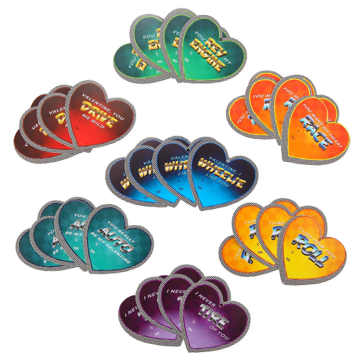 28 Prefilled Hearts with Die-Cast Cars and Valentine's Day Cards for Kids - Classroom Exchange Gifts