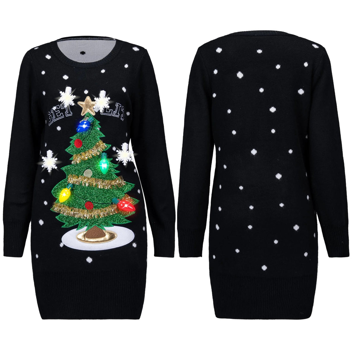 Women's Ugly Christmas Sweater Dress with 3D Tree & Lights
