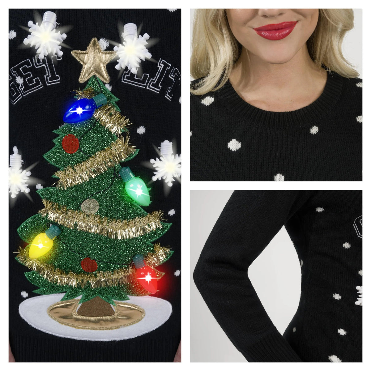 Women's Ugly Christmas Sweater Dress with 3D Tree & Lights