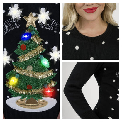 Women's Ugly Christmas Sweater Dress with 3D Tree & Lights