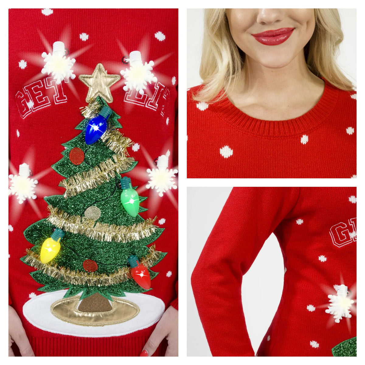 Women's Ugly Christmas Sweater Dress with 3D Tree & Lights