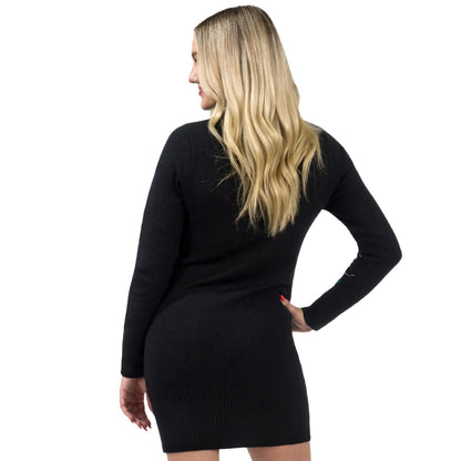 Women's Black Long Christmas Sweater Dress with Colorful Light-Up Bulbs