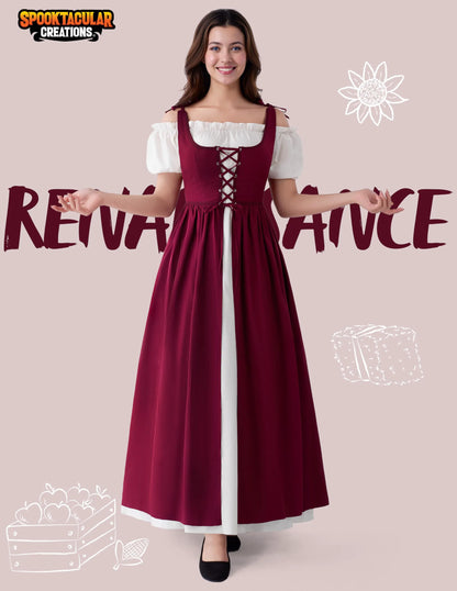 Women's Medieval Renaissance Peasant Maxi Dress for Halloween