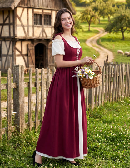 Women's Medieval Renaissance Peasant Maxi Dress for Halloween