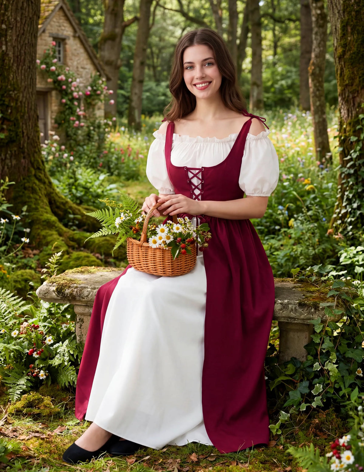 Women's Medieval Renaissance Peasant Maxi Dress for Halloween