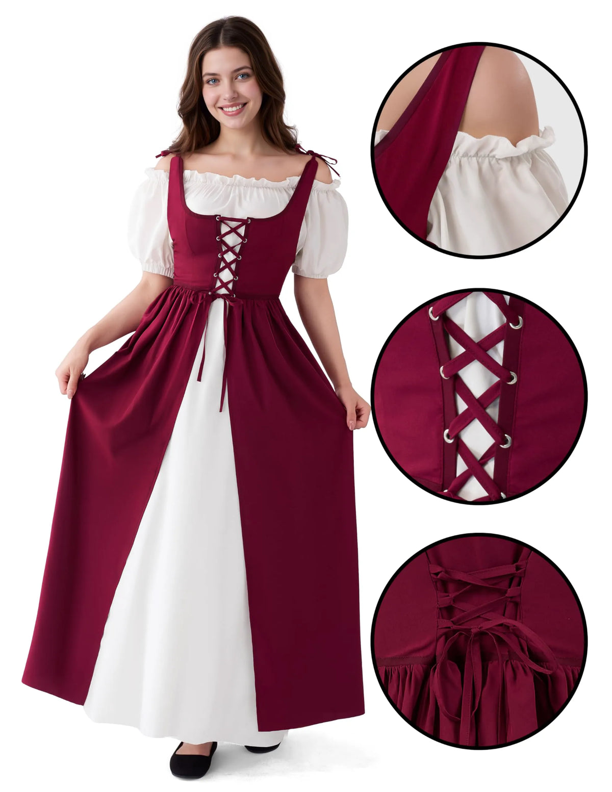 Women's Medieval Renaissance Peasant Maxi Dress for Halloween