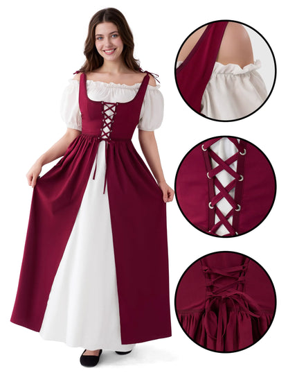Women's Medieval Renaissance Peasant Maxi Dress for Halloween