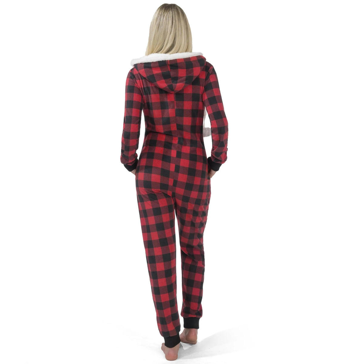 Women's Red Plaid Flannel Pajama Set with Hooded Sherpa-Lined Jacket