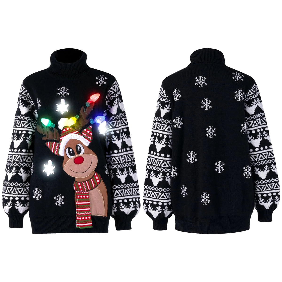 Women's Christmas Reindeer LED Light Up Ugly Sweater