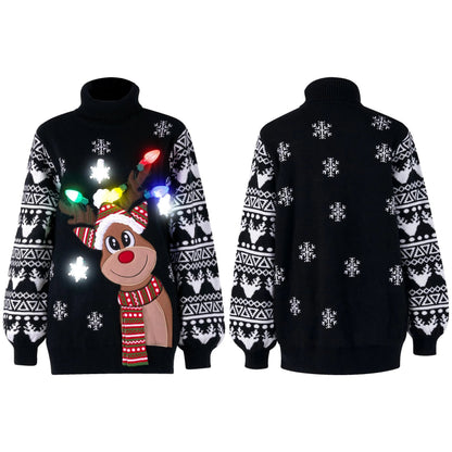 Women's Christmas Reindeer LED Light Up Ugly Sweater