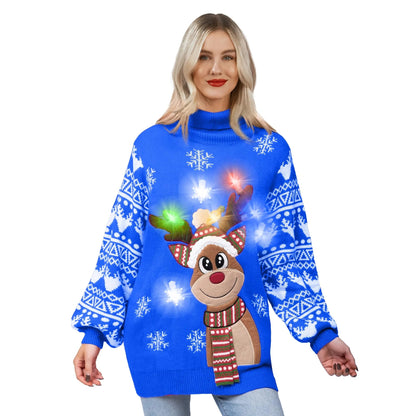 Women's Christmas Reindeer LED Light-Up Ugly Sweater