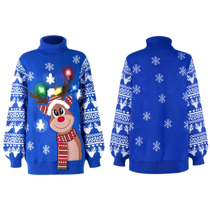 Women's Christmas Reindeer LED Light-Up Ugly Sweater