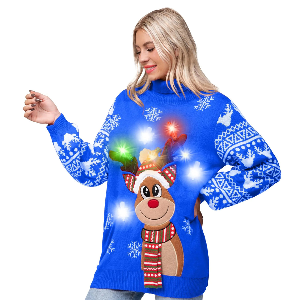 Women's Christmas Reindeer LED Light-Up Ugly Sweater