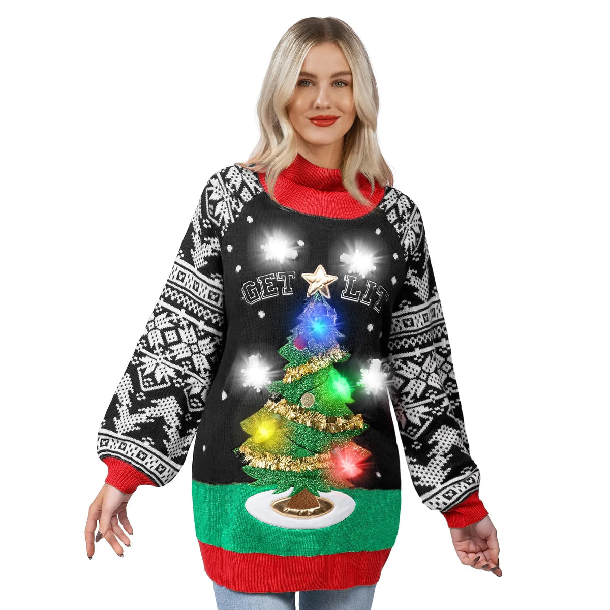 Women's LED Light-Up Ugly Christmas Tree Long Sweater