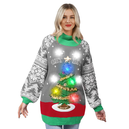 Women's LED Light-Up Ugly Christmas Tree Long Sweater