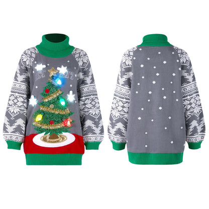 Women's LED Light-Up Ugly Christmas Tree Long Sweater