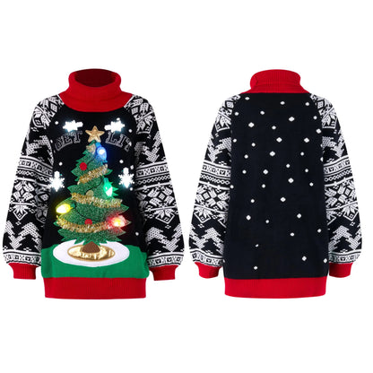 Women's LED Light-Up Ugly Christmas Tree Long Sweater
