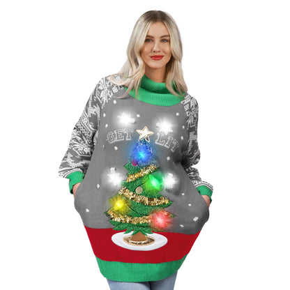 Women's LED Light-Up Ugly Christmas Tree Long Sweater