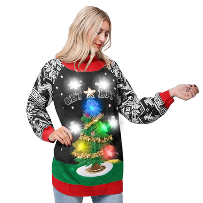 Women's LED Light-Up Ugly Christmas Tree Long Sweater
