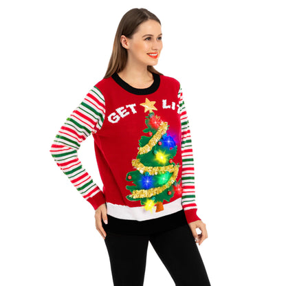 Women's LED Light-Up 'Get Lit' Christmas Tree Ugly Christmas Sweater