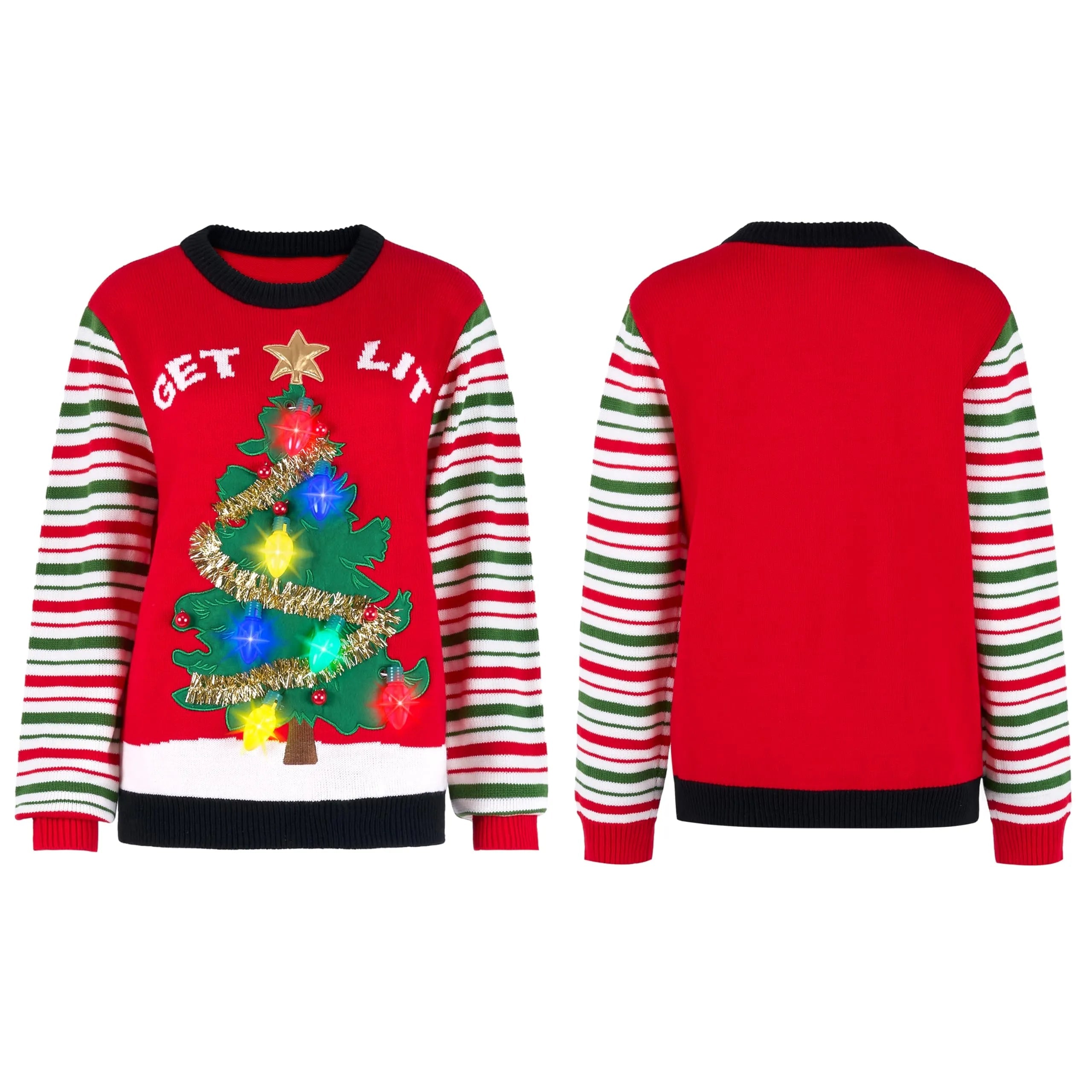Women's LED Light-Up 'Get Lit' Christmas Tree Ugly Christmas Sweater