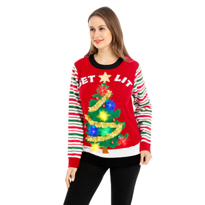 Women's LED Light-Up 'Get Lit' Christmas Tree Ugly Christmas Sweater