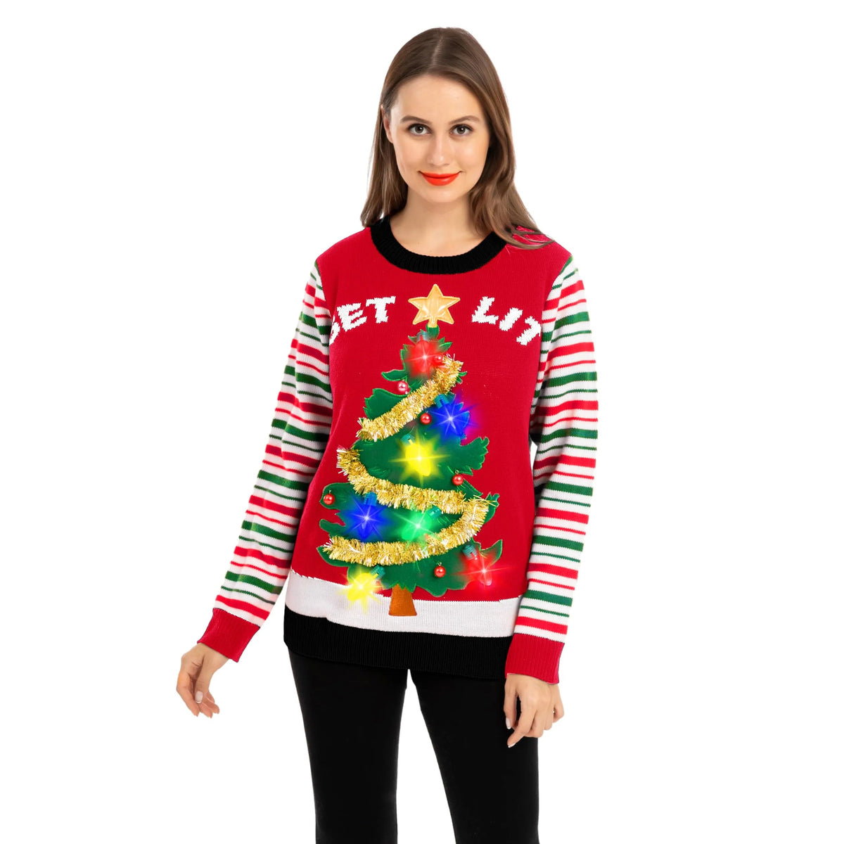 Women's LED Light-Up 'Get Lit' Christmas Tree Ugly Christmas Sweater