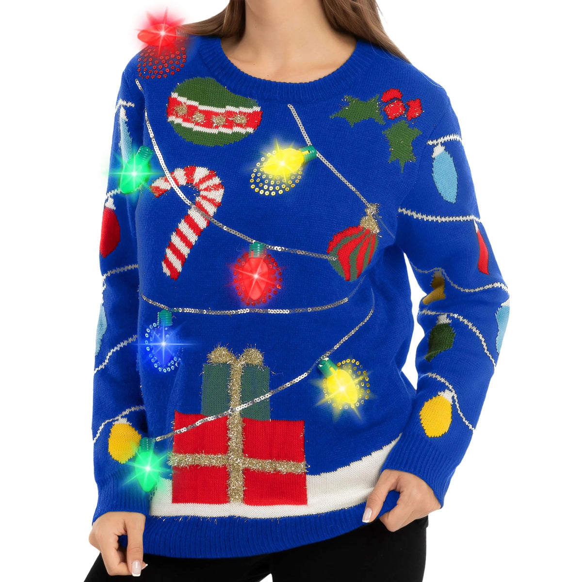 Women's LED Light-Up String Light Ugly Christmas Sweater