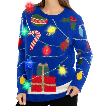 Women's LED Light-Up String Light Ugly Christmas Sweater