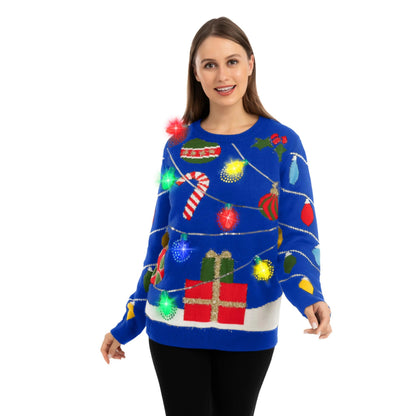 Women's LED Light-Up String Light Ugly Christmas Sweater