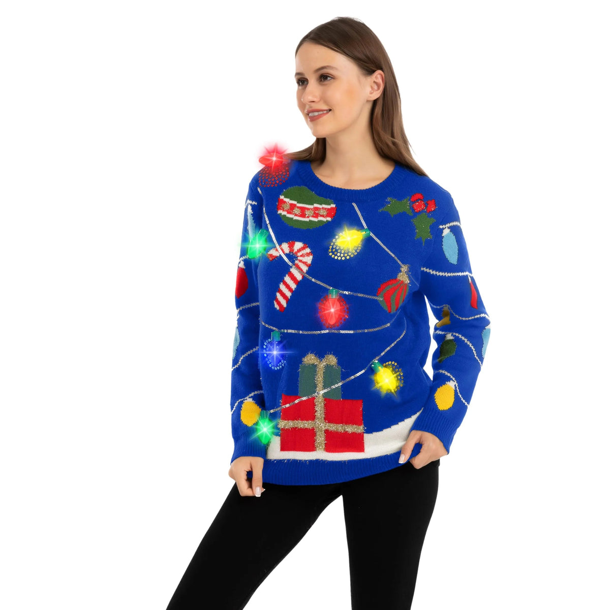 Women's LED Light-Up String Light Ugly Christmas Sweater