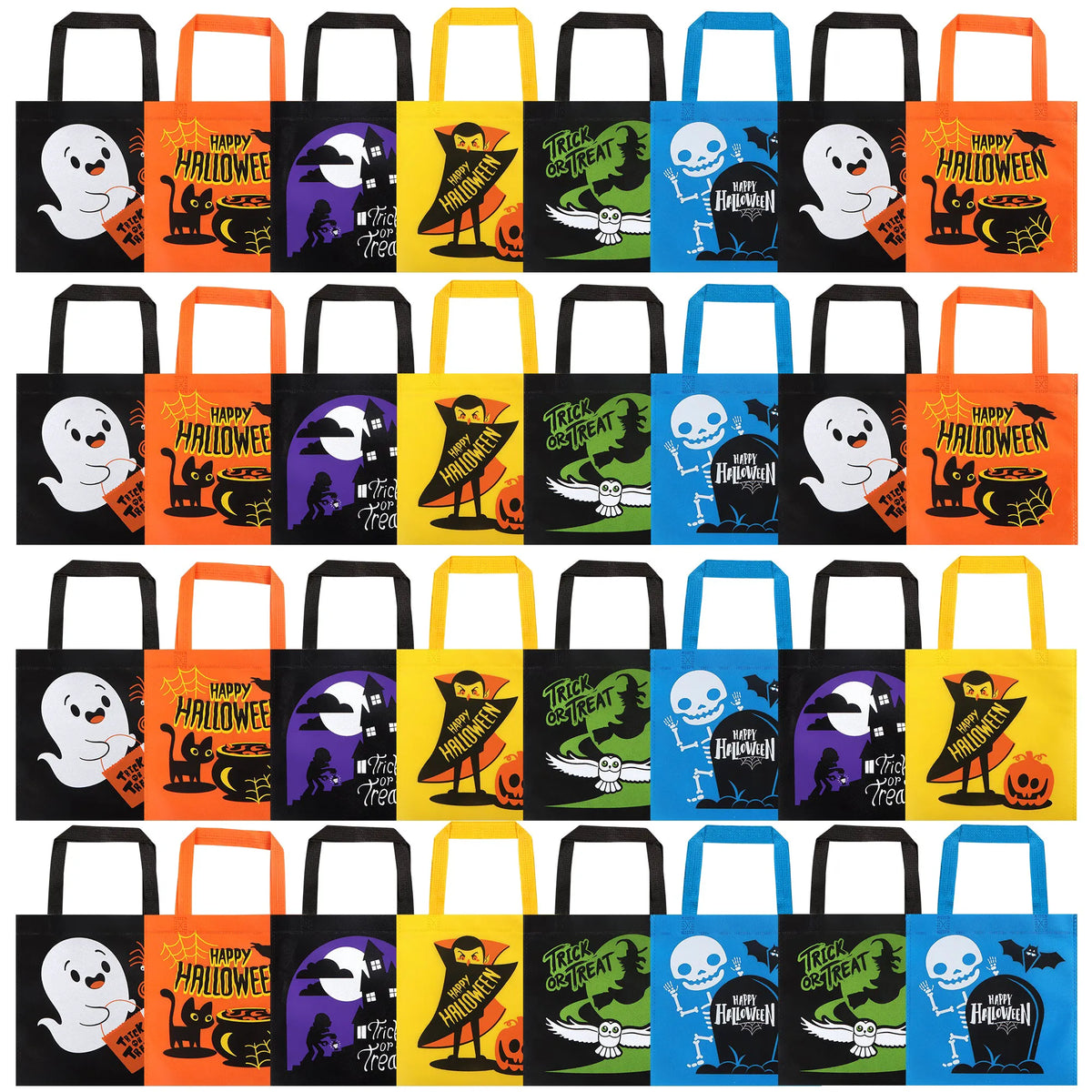 Halloween Non-Woven Colorful Tote Gift Bags (32-Pack)