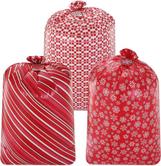 Large Red Holiday Plastic Gift Bags (3-Pack)